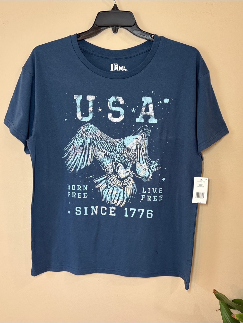 Doe. Branded Patriotic Crewneck Tee in Navy Blue, L